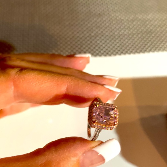 Luxurious Pink Sapphire Halo Radiant Cut Engagement Ring Maxine Sz 5 - Picture 13 of 16